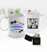 Resim Bk Gift Kişiye Özel Babalar Günü Hediyesi Fotoğraflı Kupa Bardak Ve Benzinli Çakmak Seti-89 
