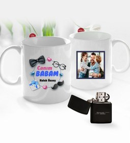 Resim Bk Gift Kişiye Özel Babalar Günü Hediyesi Fotoğraflı Kupa Bardak Ve Benzinli Çakmak Seti-89 
