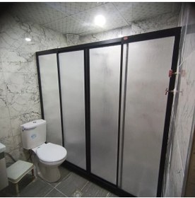 Resim nokta duşakabin 175cm Teknesiz Plastik Camlı Siyah Profilli Duşakabin Nd422 