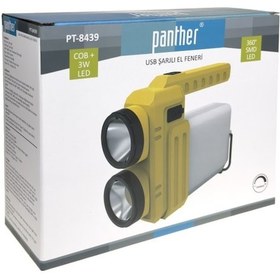 Resim Panther Pt-8439 Usb Şarjlı El Feneri Beyaz - Sarı 