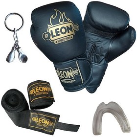 Resim Leon Blade Training Boks Eldiveni Bandaj Dişlik Anahtarlık Seti Siyah 
