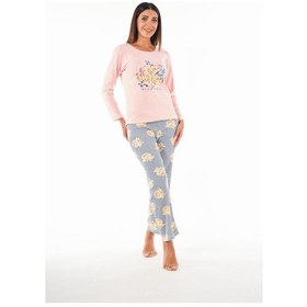 Resim Estiva Patlı Yaka Desenli Uzun Kol Kadın Pijama Takım 001 