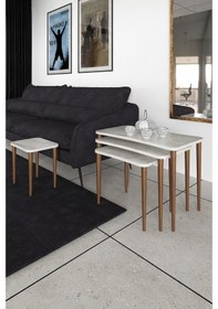 Resim Selena 4Lü Zigon Sehpa Ahşap Ayaklı Salonseti Sehpası Kristal 