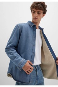 Resim Mavi 0211186 Jeremy Classic Denim Süni Kürklü Indigo si Erkek Kot Ceket 