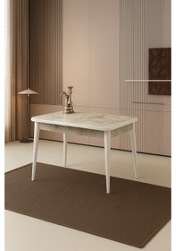 Resim Rambla Ortadan Açılır Büyüyen Yemek Masası Mermer Desenli 70x120cm Mermer 