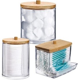 Resim 3 Adet Şeffaf Plastik Pamuklu Çubuk Dağıtıcı Ve Qtip Tutucu Akrilik+ahşap 