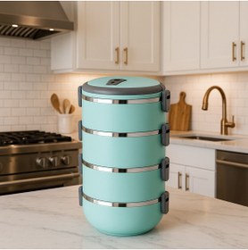 Resim Veliday Freshbox 4 Katlı Modern Sefer Tası Sızdırmaz Yemek Termosu Turkuaz 2.4 Litre Hacimli 