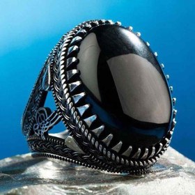 Resim Ottoman 925 Sterling Silver Deep Onyx Stone Mens Ring - US: 11.75 / 67 mm / Turk: 27 