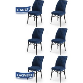Resim Canisa Flex Serisi, Üst Kalite Mutfak Sandalyesi, 6 Adet Lacivert Sandalye, Gürgen Siyah Ahşap Ayak Sandalye Lacivert Ayaklar Siyah 