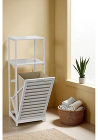 Resim Digithome Bambu Beyaz Mat Lake Kirli Sepetli 2 Raflı Banyo Düzenleyici Çamaşır Sepeti Db-0020 Kahverengi 