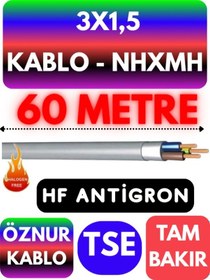Resim Öznur 3x1,5 Nhxmh Alev İletmez Kablo Metre Seçenekli Gri - 60 Metre 