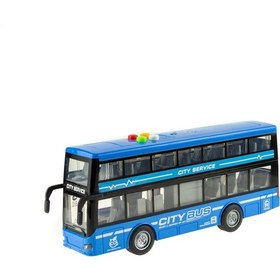 Resim Oyuncak Otobüs İki Katlı Işıklı Sesli Sürtmeli Mavi 30 Cm 