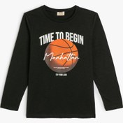 Resim Erkek Çocuk Tişört Basketbol Baskılı Uzun Kollu Bisiklet Yaka Pamuklu 