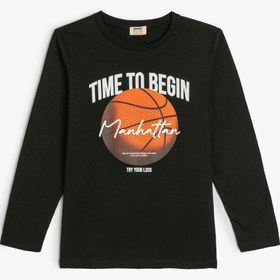 Resim Erkek Çocuk Tişört Basketbol Baskılı Uzun Kollu Bisiklet Yaka Pamuklu 