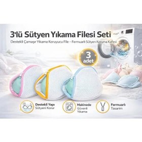 Resim 3 Adet Lüx Air Sütyen Yıkama Filesi I İç Çamaşırı Yıkama Filesi Bütün Sütyenlere Uyumlu Beyaz 