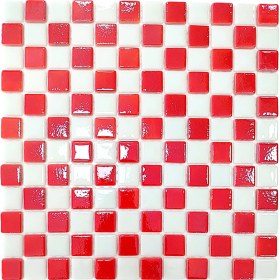 Resim Mutfak Tezgah Arası, Havuz, Banyo, Sauna, Spa, Iç ve Dış Dekorasyonda Tüm Yüzeyler Için, 25X25mm. Milli Takımlar - Damalı, 31.5X31.5CM. Fileli Cam Mozaik. (10 File Karo = 1 M2 Fiyatıdır ) 