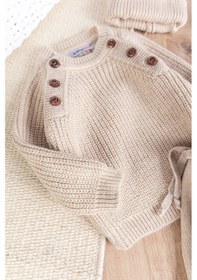 Resim Bereli Triko Kışlık Erkek Bebek Takım Bej 