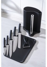 Resim Acar Cooper 8 Parça Standlı Kesme Tahtası Ve Bıçak Seti Siyah 