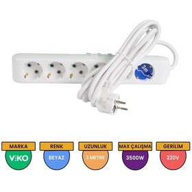 Resim Viko Multi-let 6'lı Grup Priz Topraklı Çocuk Korumalı 3 Metre Beyaz - 90113603 