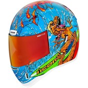 Resim Icon Airform Dino Fury Mıps Kapalı Motosiklet Kaskı Mavi Yeşil Turuncu 