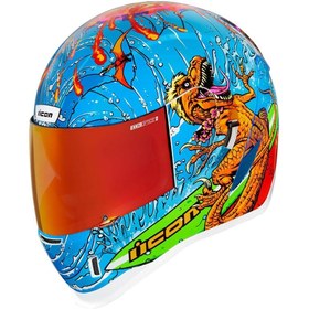 Resim Icon Airform Dino Fury Mıps Kapalı Motosiklet Kaskı Mavi Yeşil Turuncu 
