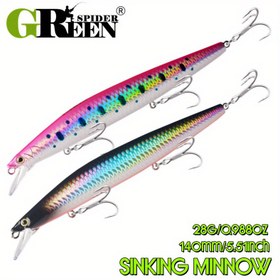Resim GREENSPIDER 140mm 28g Batan Minnow Balıkçılık Yemleri Tuzlu Su Tatlısu Uzun Atış Deniz Yapay Yemi Jerkbait 