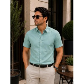 Resim Colvis Man Erkek Silmfit Dar Kalıp Keten Gömlek 