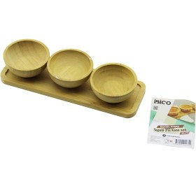 Resim 4pcs Çerezlik - Lokumluk Ahşap Bambu Tepsili Kase Seti 30x11cm Kahverengi 