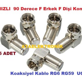 Resim Ata Elektronik 5 Ad 5 Adet 90 Derece L Tip Vidalı Metal F Konnektör Uydu Anten Lnb Kablo Ucu Konnektör 