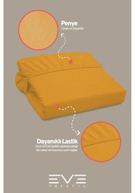 Resim Eve Tekstil Fitted Yüksek Kaliteli Penye Kumaş Çift Kişilik Lastikli Çarşaf Turuncu 