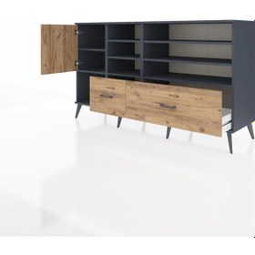 Resim Kronos Konsol 8 Raflı 2 Çekmeceli Tek Kapaklı 176x59x99 Antrasit Antrasit-çam 