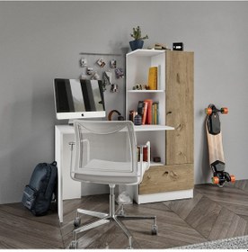 Resim Merlin Mobilya Minör Çalışma Masası Ve 7 Bölmeli Kitaplık Meşe Beyaz - Meşe 