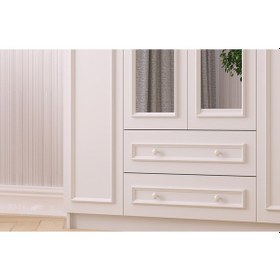 Resim Lina Country 4 Kapak 2 Çekmeceli Aynalı Mega Gardırop Beyaz 