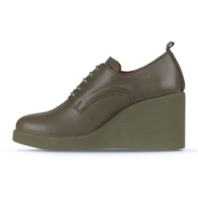 Resim Bueno Shoes Haki Deri Kadın Dolgu Topuklu Ayakkabı 01wz8300 