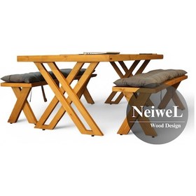 Resim Neiwel Tuer Doğal Ahşap Banklı Toplantı Masasıı x 100 x 200 Açık Ceviz 