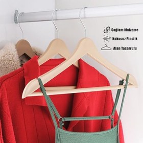 Resim Ahşap Görünümlü Plastik Askı, Elbise Askısı, Gömlek Askısı, Pantolon Askısı, Tişört Askısı (9, BEJ) 