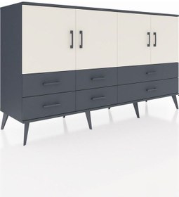 Resim Hyperion Konsol 6 Raflı 6 Çekmeceli 4 Kapaklı 176x44x99 Antrasit- Antrasit-aytaşı/antrasit 