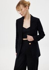Resim Keten Blazer Ceket - Siyah / 42 