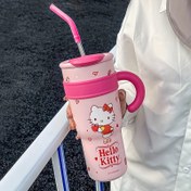 Resim Hello Kitty Şık Yalıtımlı Tumbler 700ml/1200ml Noel Hediyesi Büyük Kapasiteli Araba Bardak Kahve Kupası 