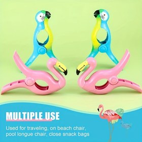 Resim 2/4 Paket Havuz Kenarı Temel İhtiyaçları Jumbo Flamingo & Papağan Plaj Havlu Klipsleri - Renkli Dayanıklı Plastik Klipsler, Havuz Sandalyeleri ve Patiyo için Havluları Sabitleme - Eğlenceli Hayvan Tasarımı Aksesuarlar, Bahçe Dekoru, Sağlam Yapı, Uzun Ömürlü Malzeme, Açık Hava Tutkunları İçin, Çamaşır Mandalı 