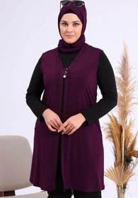 Resim Kadin Buyuk Beden Üç Düğmeli Likralı Yelek - Lacivert / XL 