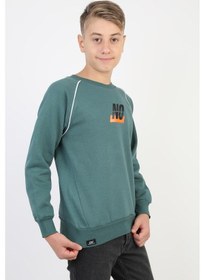 Resim No Baskılı Kapşonsuz Rahat Erkek Çocuk Sweatshirt-90832 Yeşil 