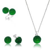 Resim Gümüş Yeşil Kristal Bayan Set 