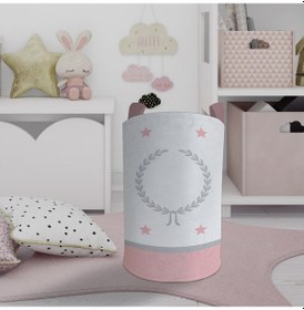 Resim Mekta Home Bebek Ve Çocuk Odası Çelenk Ve Yıldız Desenli Pembe Gri Çerçeveli Oyuncak Sepeti Renkli Çok Renkli 