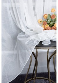 Resim Keten Amor 1/2 Orta Pileli Ütü İstemez Kırışmaz Yeni Sezon Salon Oda Tül Perdesi Ekru 