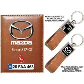 Resim Plakanıza Özel Mazda Logolu Taba Ruhsat Kabı Ve Anahtarlık 