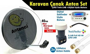 Resim Antenci 40 CM Delikli Karavan Çanak Anten Seti + Digital Uydu Bulucu + Çiftli LNB Antenci