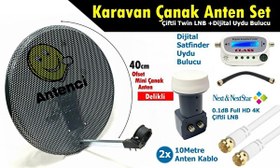 Resim 40 CM Delikli Karavan Çanak Anten Seti + Digital Uydu Bulucu + Çiftli LNB 