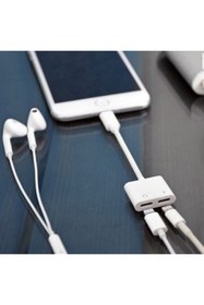 Resim teknosepetim Iphone Kulaklık Ve Şarj Çoğaltıcı Ikili Dönüştürücü A+ Kalite Lightning To Ligtning Ses Şarj Çoklama 