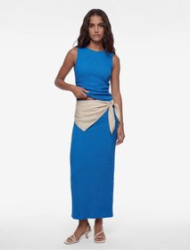 Resim Koton Bürümcük Kumaş Drape Detaylı Dokulu Midi Kobalt Mavi Kalem Etek 